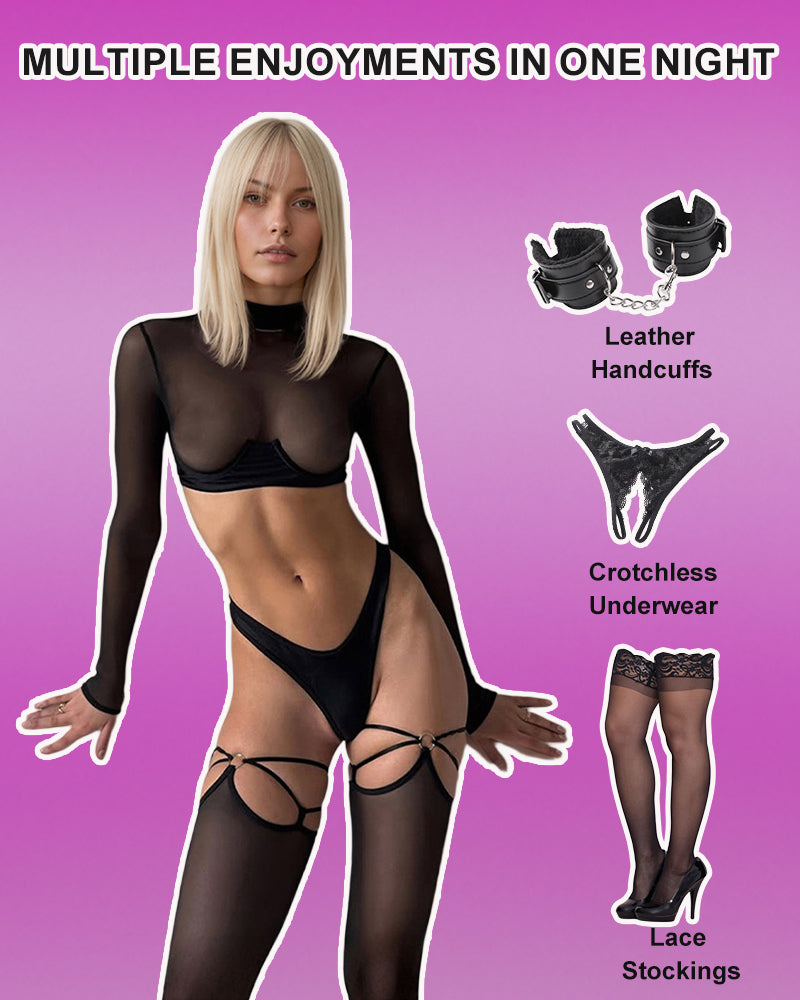 Romantic Mesh Crop Top Sets+Stockings