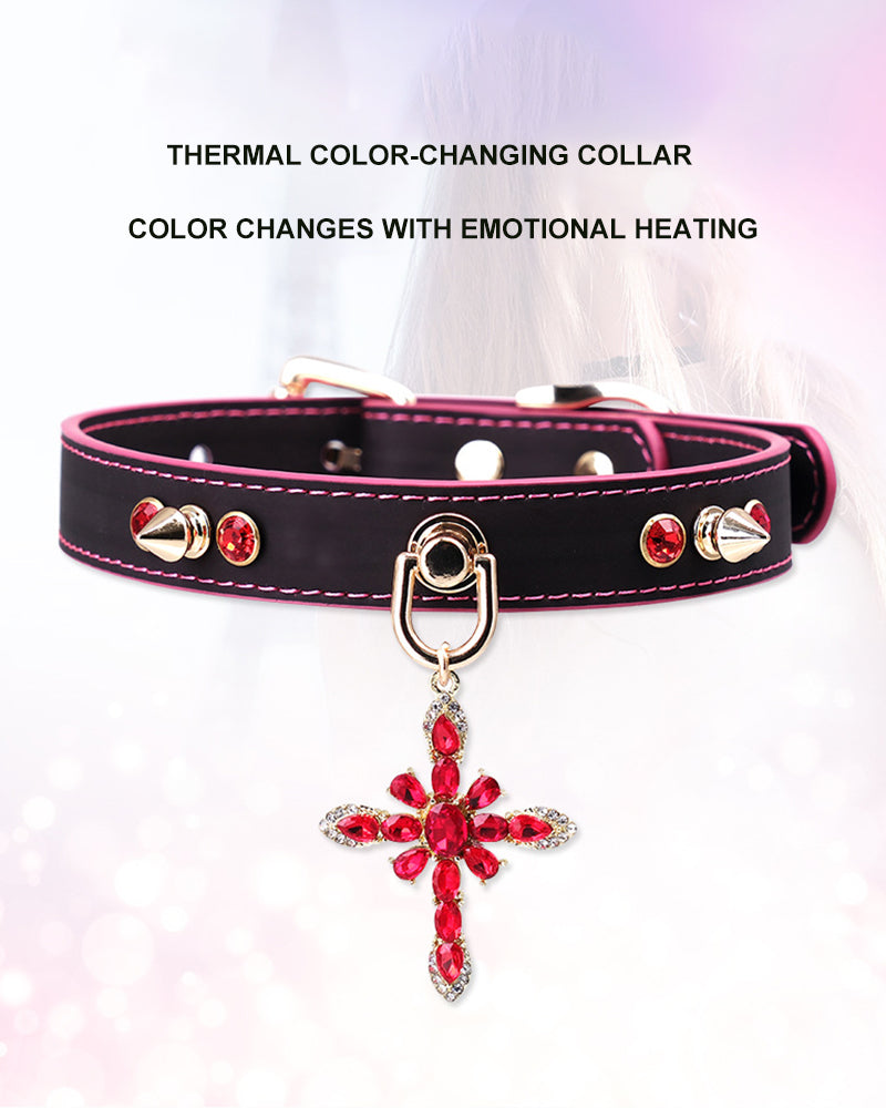 Temperature-Sensitive Color-Changing Snowflakes Spiked Leather Collars