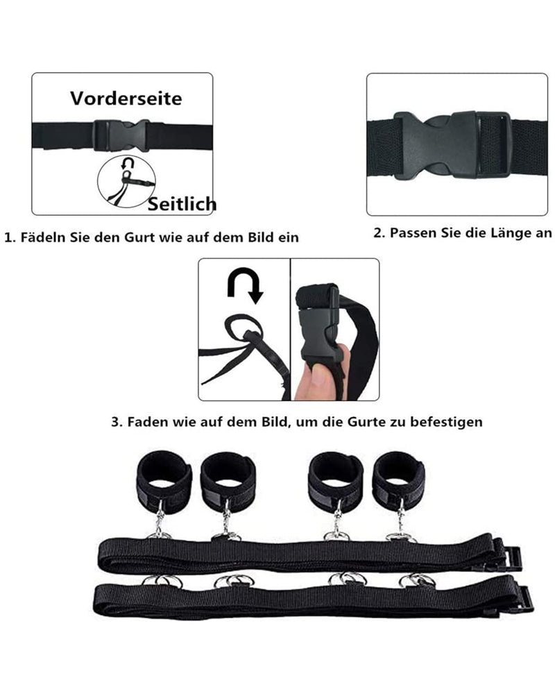 SM Bed Restraint Set instructions: How to use the black leather restraints, step by step.
