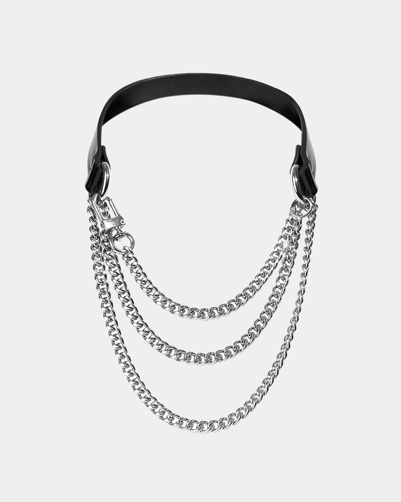 SM Supplies Collar Neck Cover with black leather and silver chains