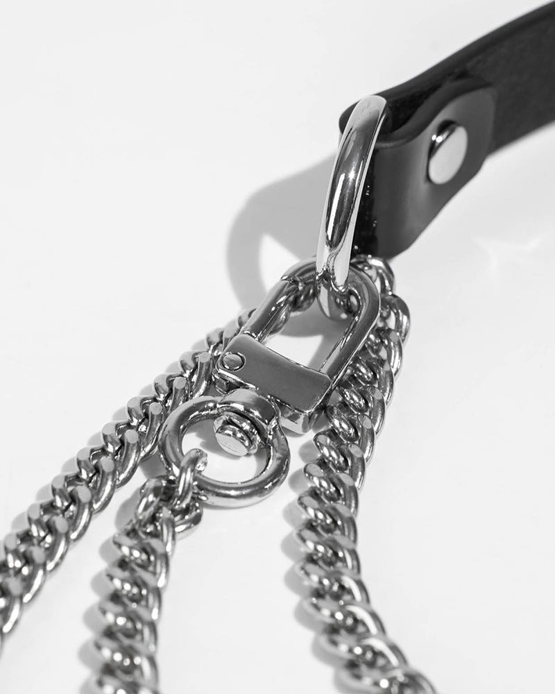 SM Supplies Collar Neck Cover: black leather collar with silver chain and clasp