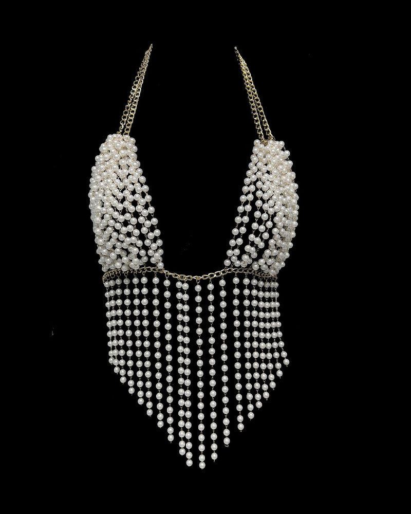 Chain White Pearl Suspender Silver Chain Top