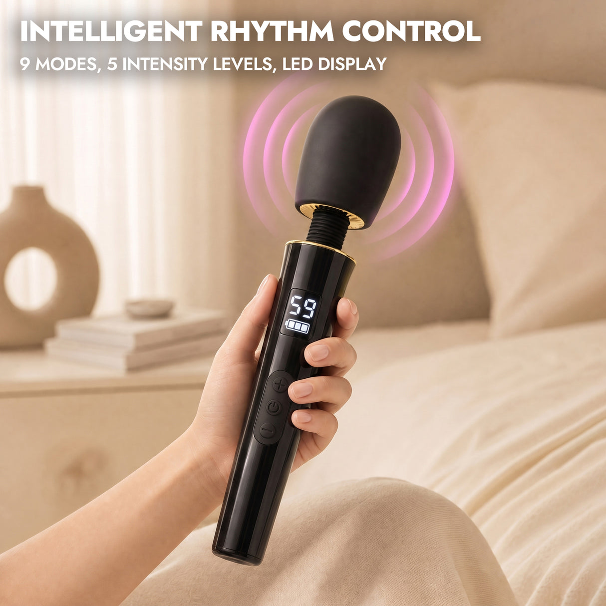 Medical-Grade Silicone 360° Flexible Wand Vibrator with 9 Modes & LED Display
