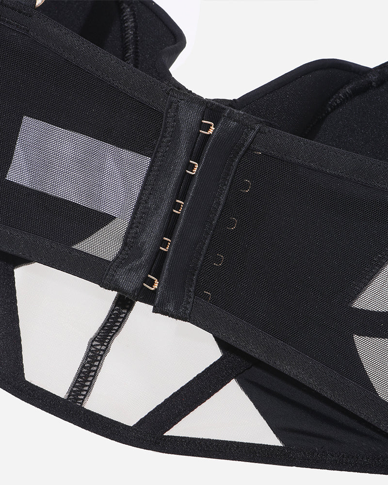 Black mesh bra with adjustable straps and lace details. Sweet and seductive lingerie.