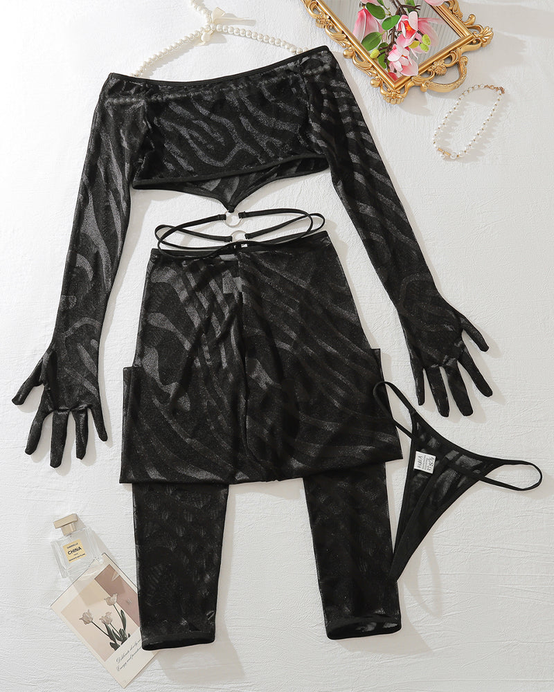 Long Sleeve Crop Tops with Stockings