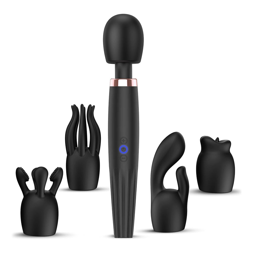 5-in-1 Rechargeable Magic Wand Vibrator with Flex Neck & 4 Attachments