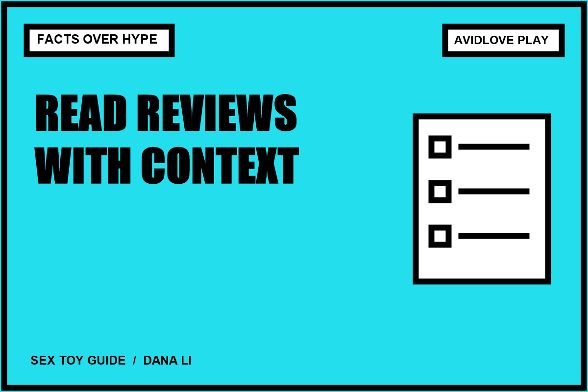 Editorial card: Sex Toy Reviews: How to Separate Useful Details From Hype; facts over hype.