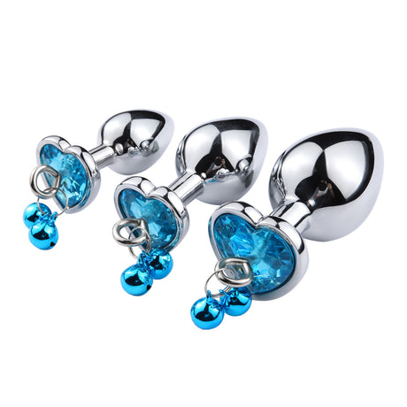 Heart Shaped Metal Anal Butt Plug Trainer Set with Jewels