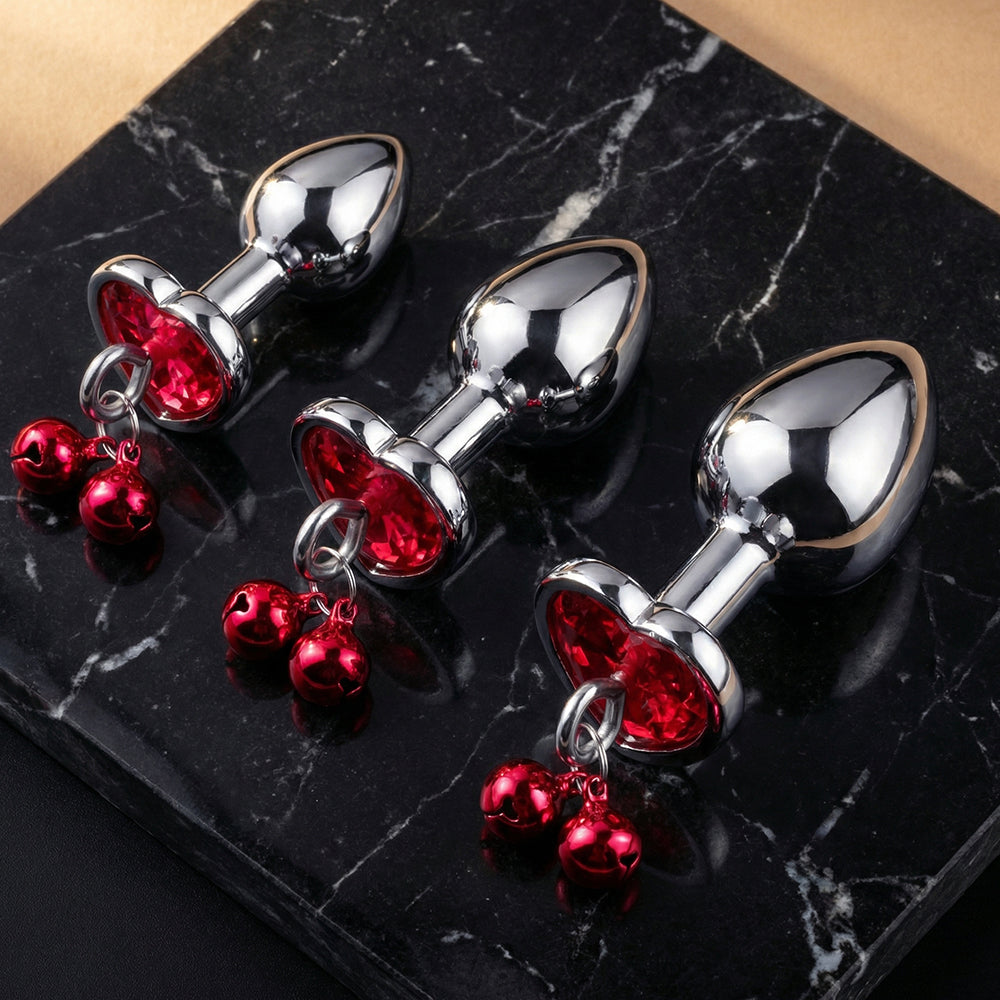 Heart Shaped Metal Anal Butt Plug Trainer Set with Jewels