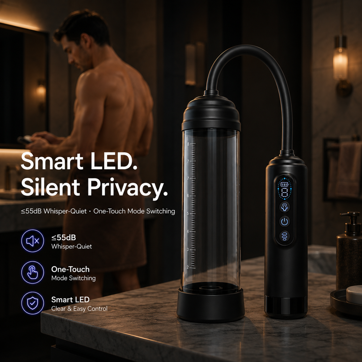 6-Level Smart Vacuum Penis Pump with LED Display & Silicone Comfort