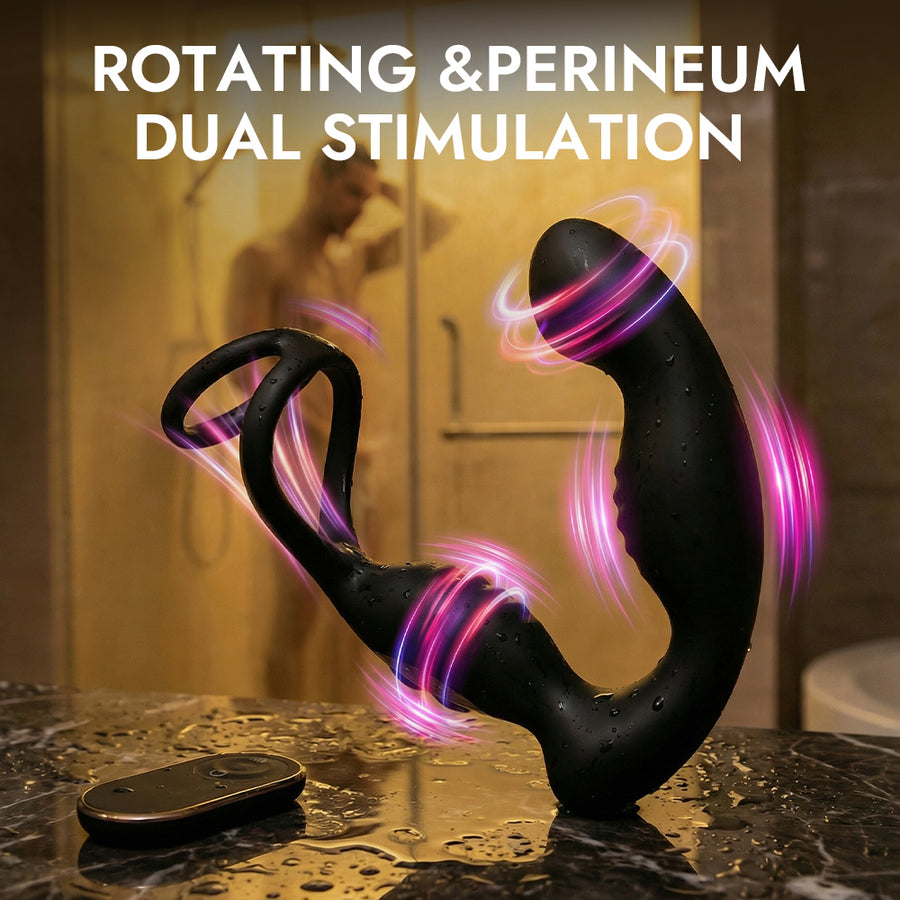 Medium 3-in-1 Rotation Prostate Massager with Cock Ring & Perineum Stimulation