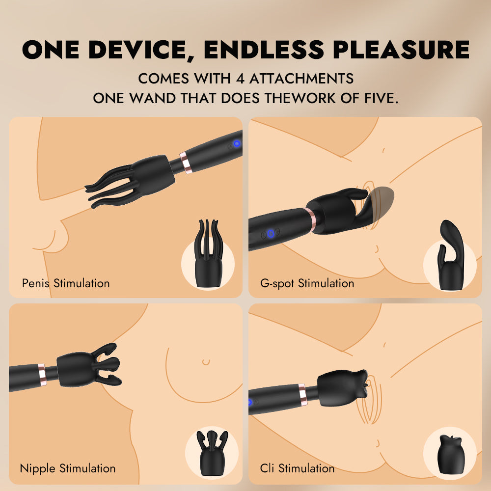 5-in-1 Rechargeable Magic Wand Vibrator with Flex Neck & 4 Attachments