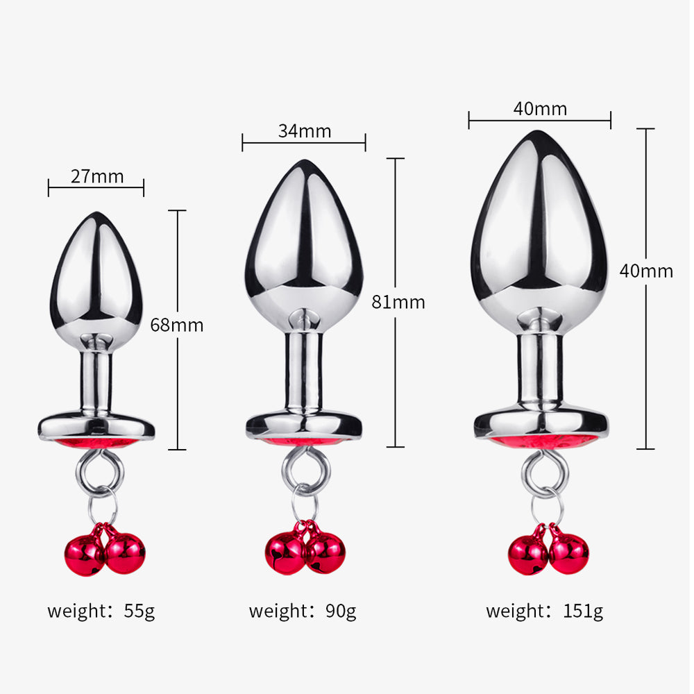 Heart Shaped Metal Anal Butt Plug Trainer Set with Jewels
