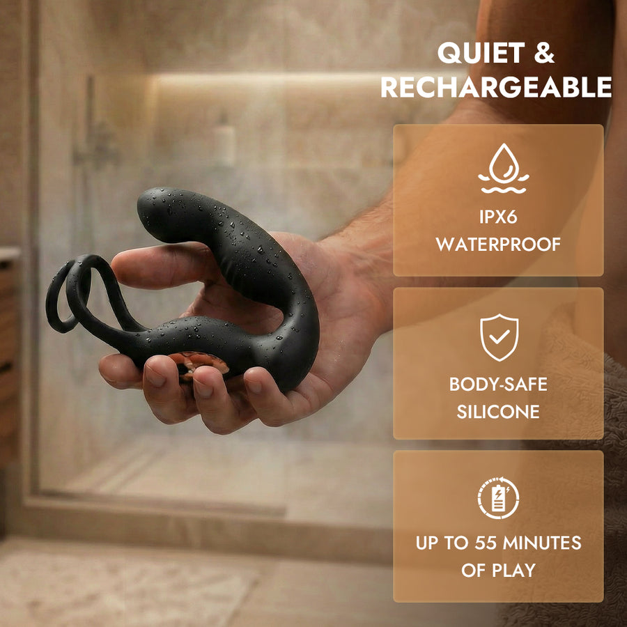 Medium 3-in-1 Rotation Prostate Massager with Cock Ring & Perineum Stimulation