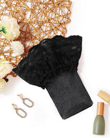 Black lace trim fishnet thigh-high stockings, sheer and sexy lingerie for women