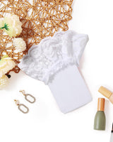 White lace trim thigh-high stocking, sheer fishnet material, perfect lingerie for women