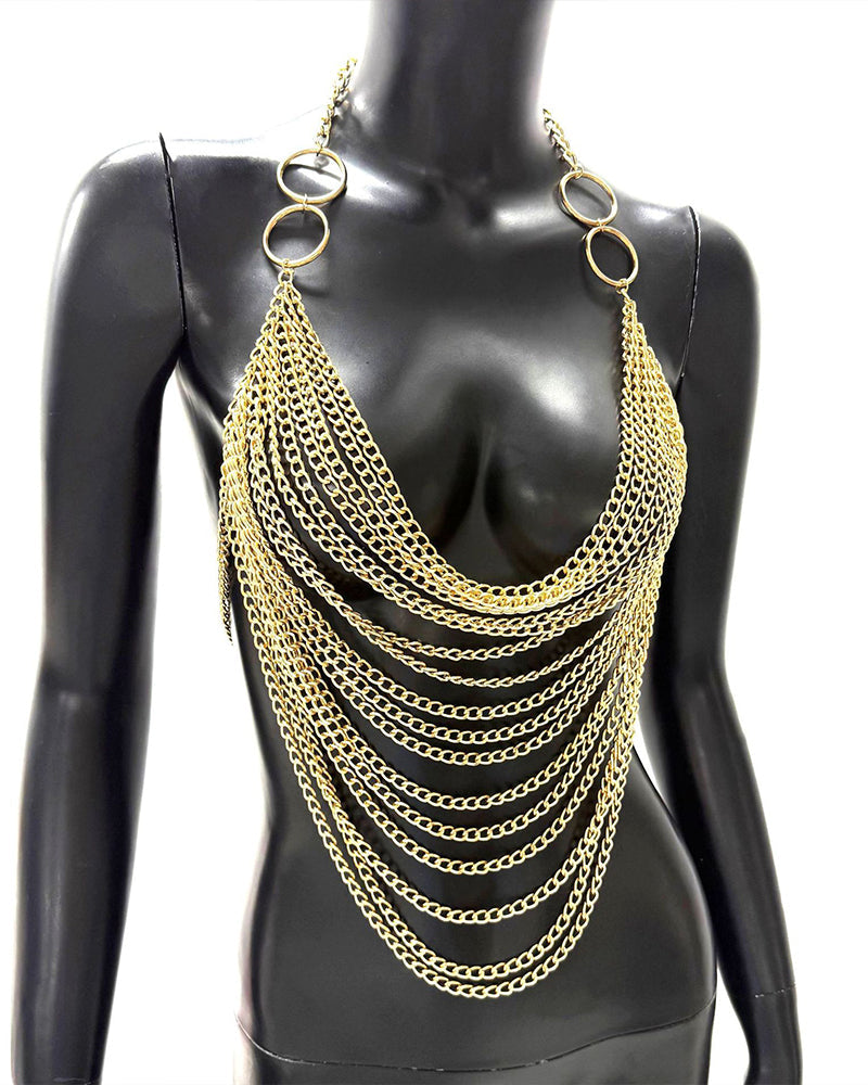 Chain Asymmetrical Hem Halter Crop Top