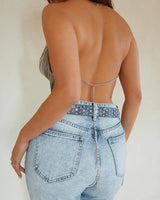 Chain Asymmetrical Hem Halter Crop Top