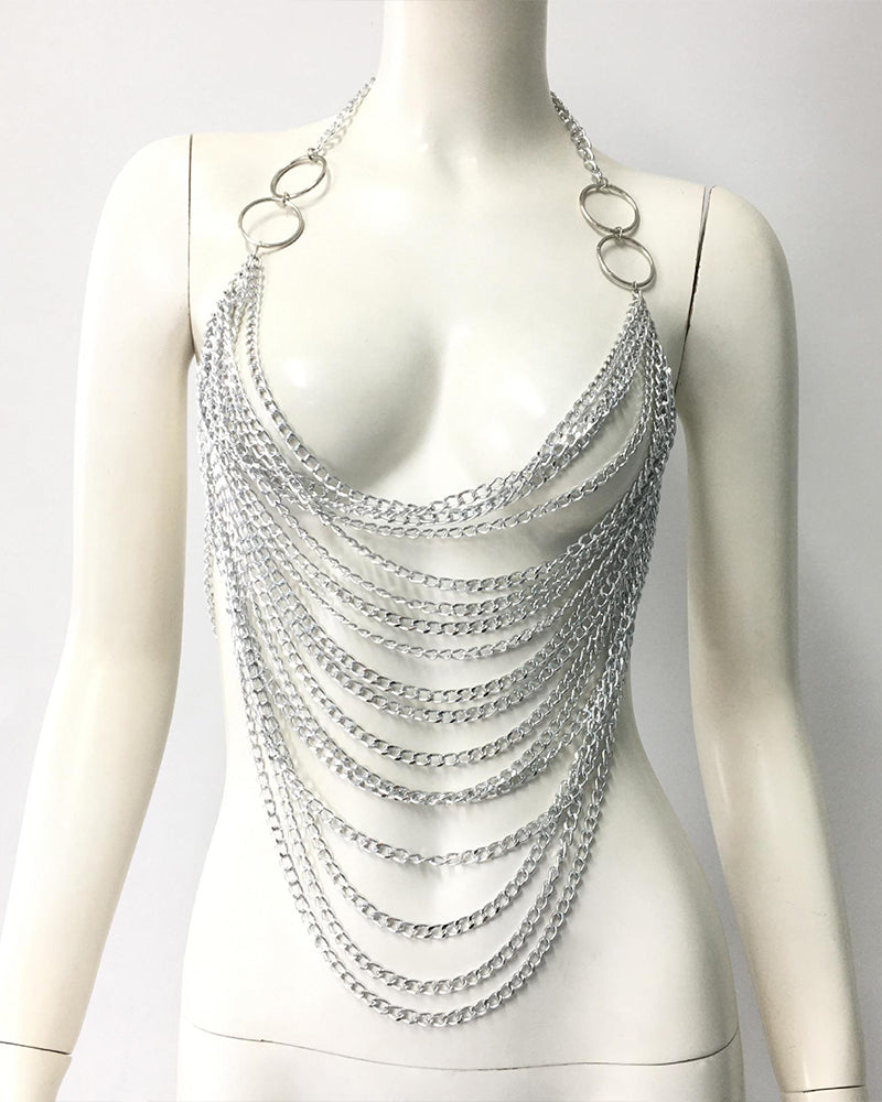 Chain Asymmetrical Hem Halter Crop Top