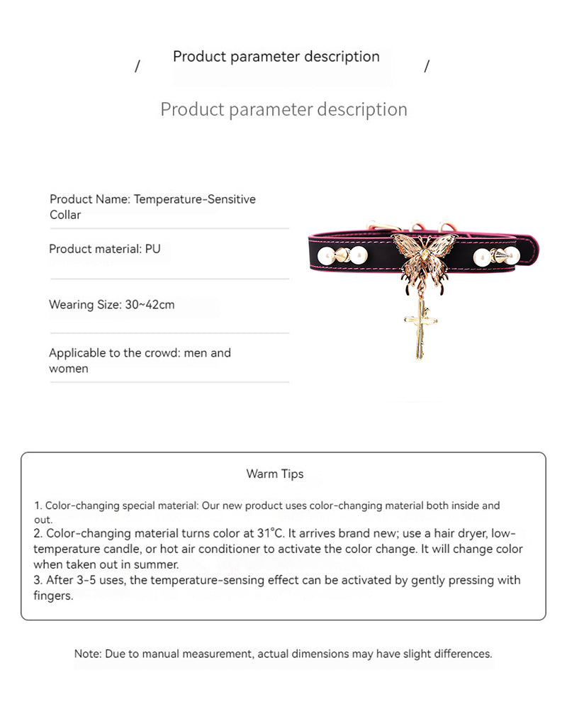 Temperature-Sensitive Color-Changing Butterfly Spiked Leather Collars