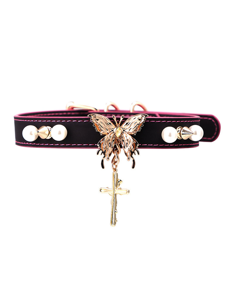 Temperature-Sensitive Color-Changing Butterfly Spiked Leather Collars