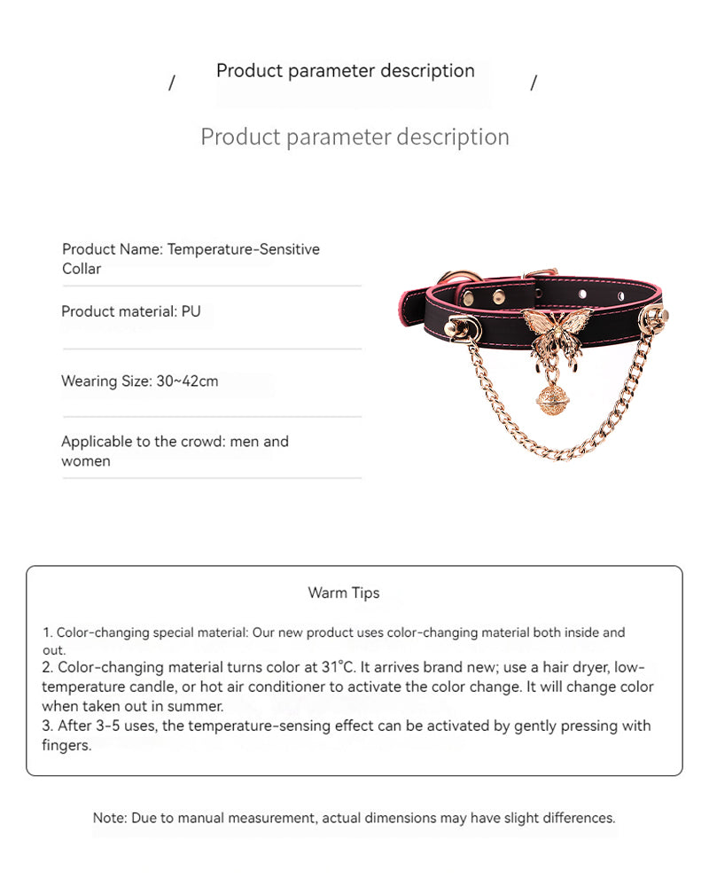 Temperature-Sensitive Color-Changing Butterfly Bell Leather Collars