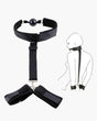 Black adjustable strap set with mouth gag and wrist restraints for intimate sessions