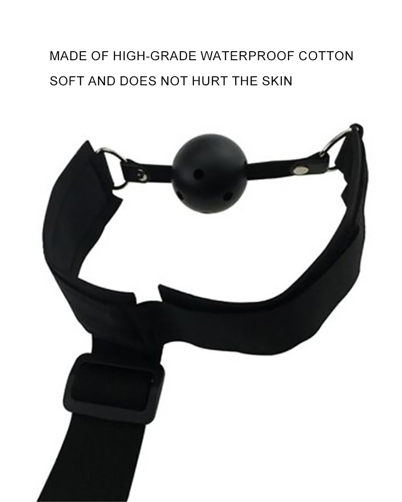 Black adjustable mouth gag set with waterproof cotton, for intimate sessions
