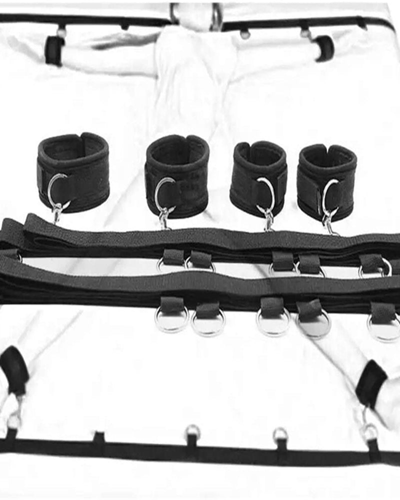 5-Piece SM Bed Restraint Set with Black Leather Restraints for intimate play