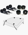 Black SM bed restraint band set with straps, cuffs, and bed setup diagram for intimate play