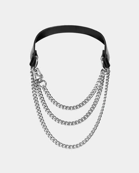 SM Supplies Collar Neck Cover with black leather and silver chains