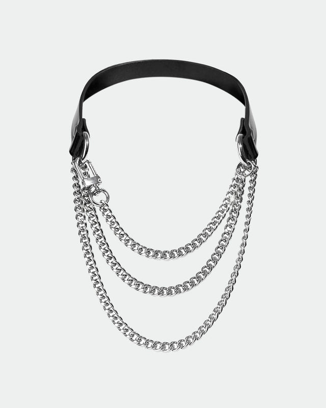 SM Supplies Collar Neck Cover with black leather and silver chains