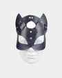 Studded black leather fox eye mask, perfect for intimate sessions and sensual exploration.