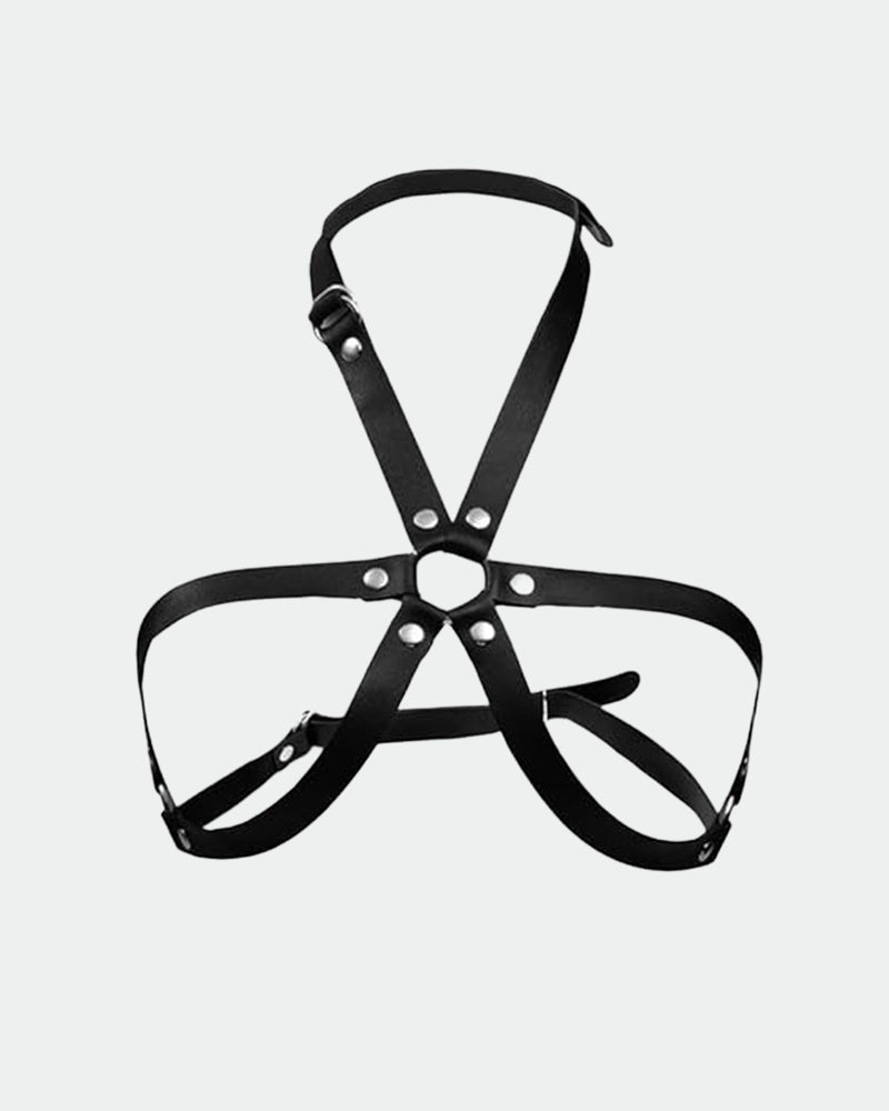 Black leather bondage belt for intimate sessions, adjustable straps for comfort and exploration