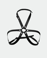 Black leather bondage belt for intimate sessions, adjustable straps for comfort and exploration