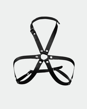 Black leather bondage belt for intimate sessions, adjustable straps for comfort and exploration