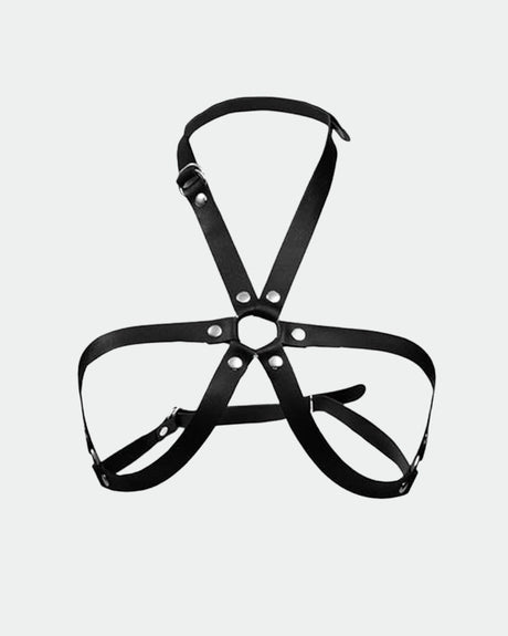 Black leather bondage belt for intimate sessions, adjustable straps for comfort and exploration