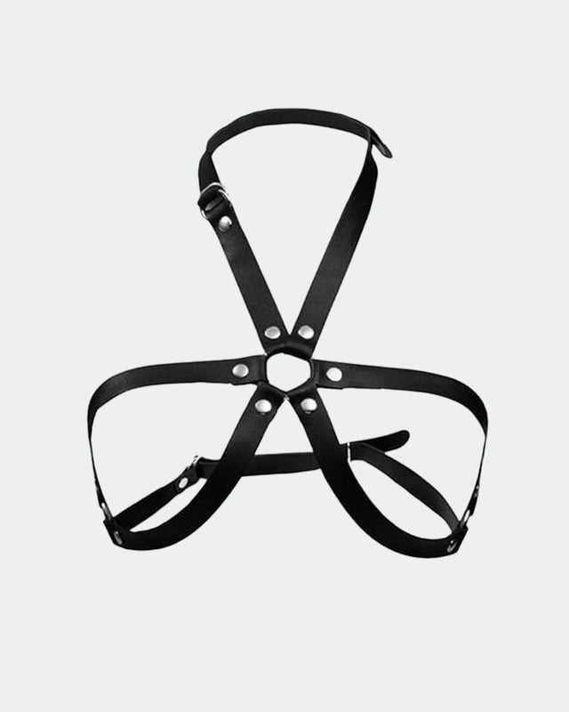 Black leather bondage belt for intimate sessions, adjustable straps for comfort and exploration