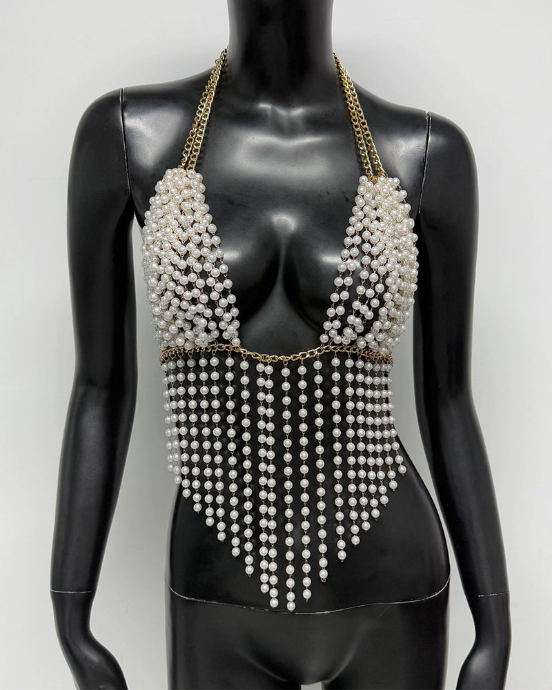 Chain White Pearl Suspender Silver Chain Top