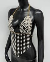 Chain White Pearl Suspender Silver Chain Top