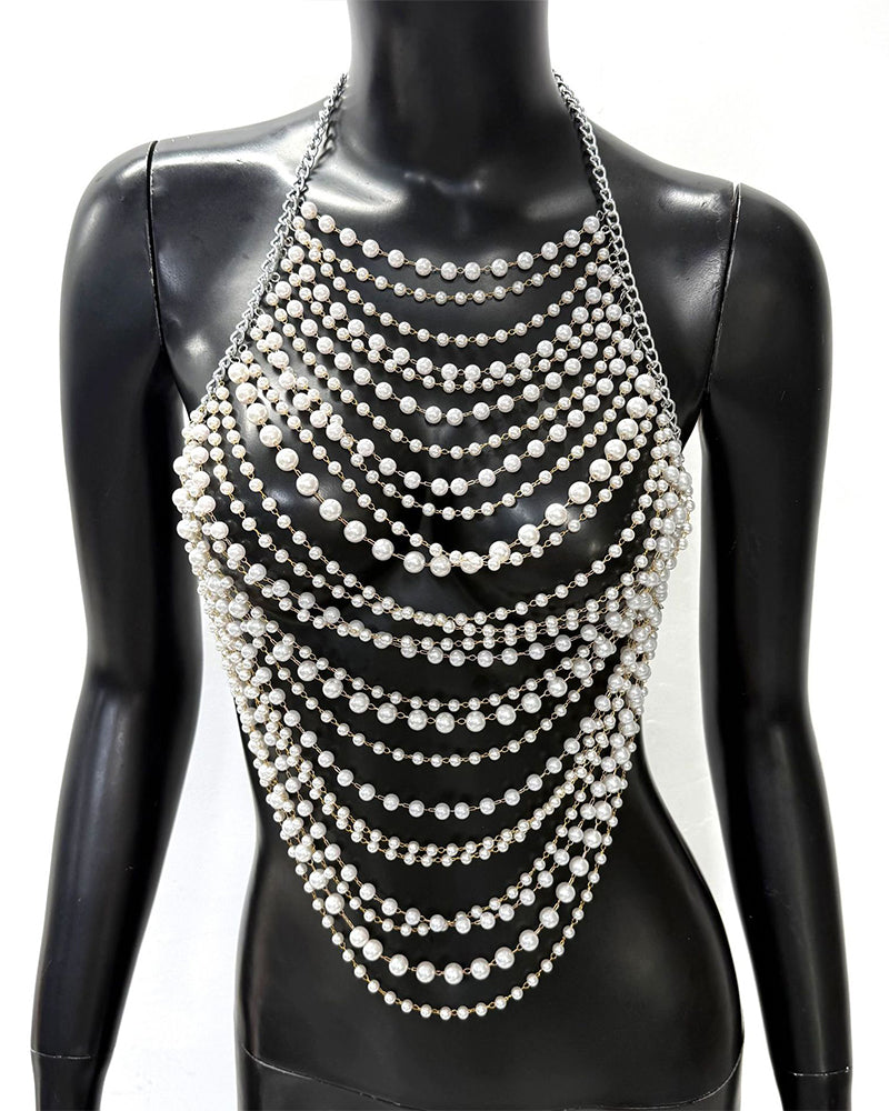 Pearl Halter Body Chain Party Chest Chain
