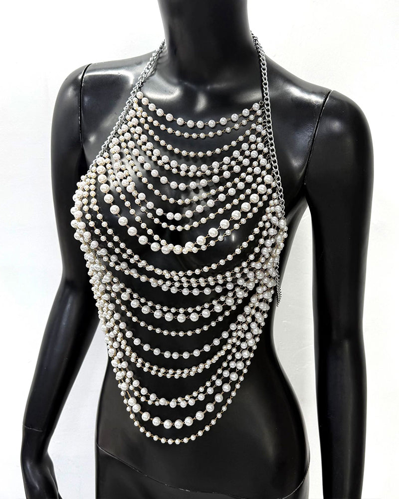 Pearl Halter Body Chain Party Chest Chain