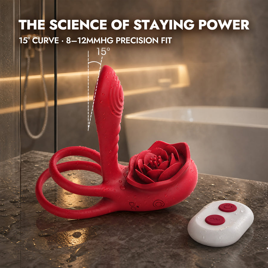 Dual Motor Vibrating Cock Ring with Rose Clitoral Stimulator for Couples