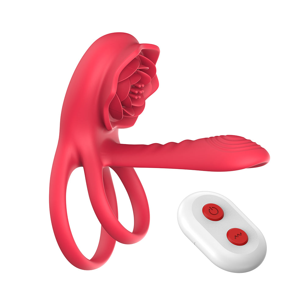 Dual Motor Vibrating Cock Ring with Rose Clitoral Stimulator for Couples
