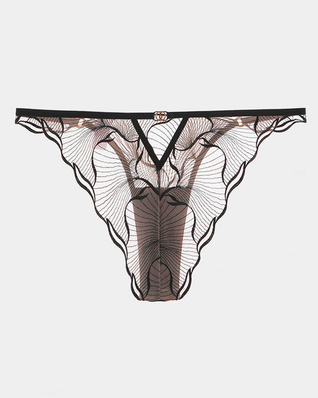 Black low rise lace panty, comfortable and breathable design, perfect for everyday wear.