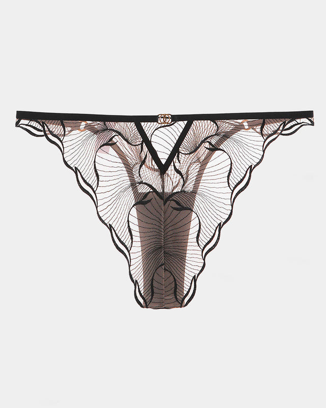 Black low rise lace panty, comfortable and breathable design, perfect for everyday wear.