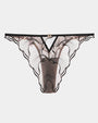 Black low rise lace panty, comfortable and breathable design, perfect for everyday wear.