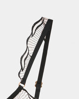 Black lace ruffle strap bra detail, adjustable straps, Avidlove lingerie