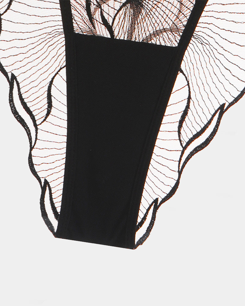 Black lace panty from Ruffle Strap set, featuring delicate lace and comfortable design.