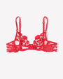 Red Kiss Print Embroidery Bra with adjustable straps and underwire support, sexy lingerie